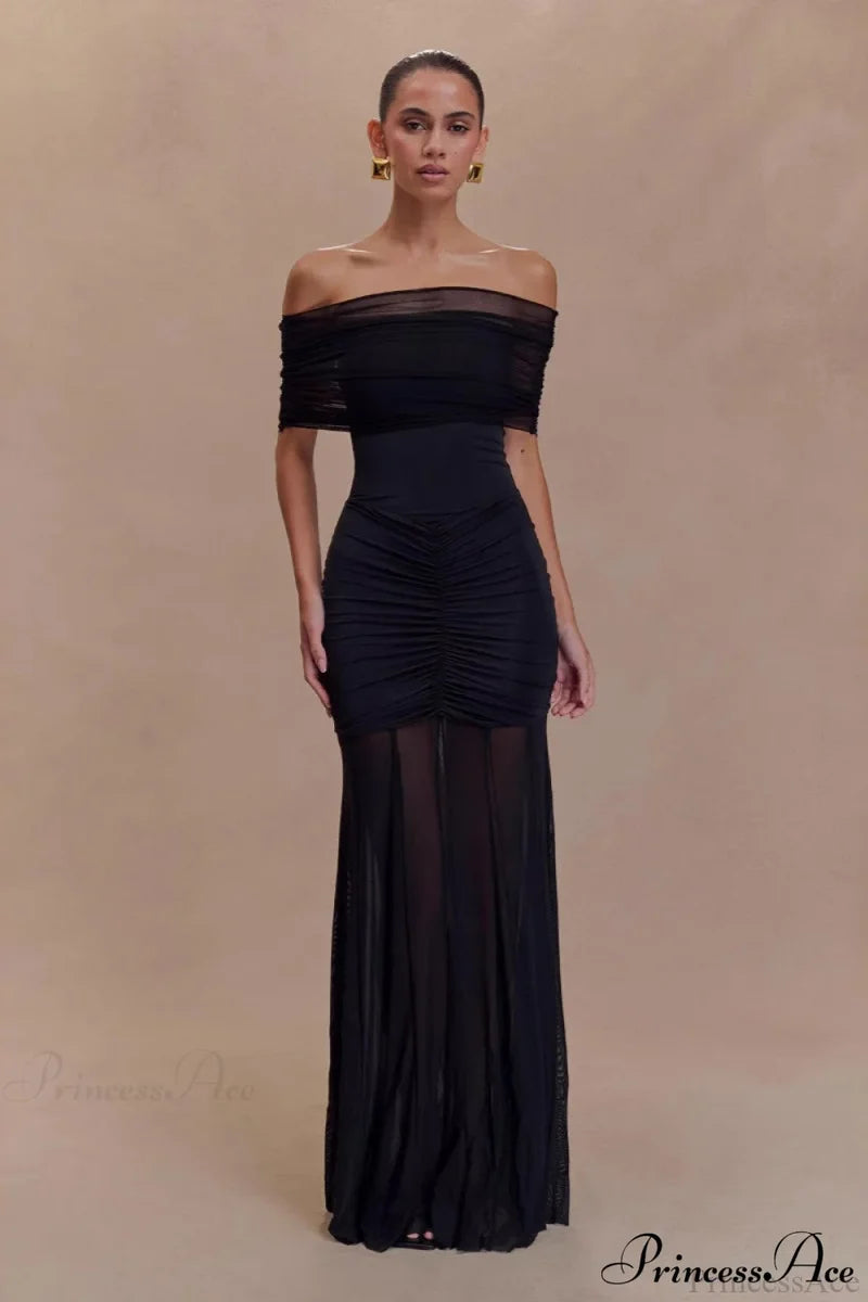 Mesh Panel Strapless Elegant Bodycon Party Dress Black / XS
