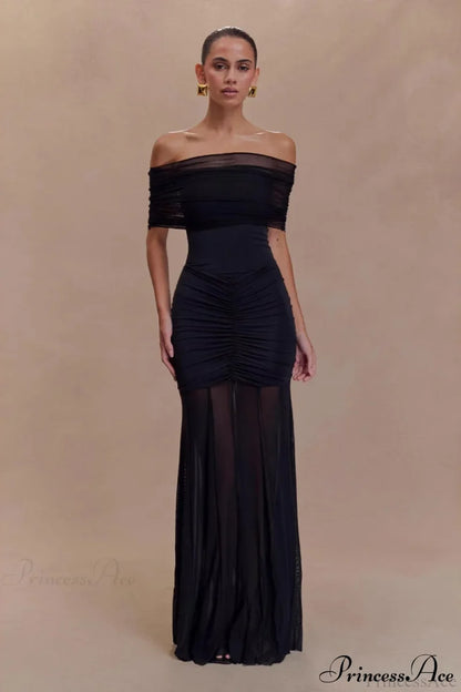 Mesh Panel Strapless Elegant Bodycon Party Dress Black / XS
