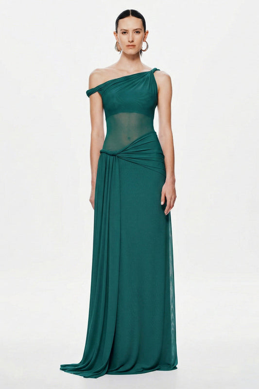 Misha Sisal Mesh Maxi Dress - Teal Blue