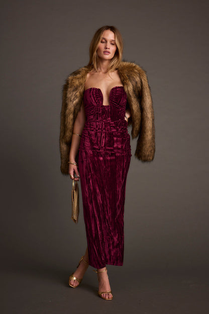 Misty Brown Faux Fur Coat paired with complementary accessories for a polished look.
