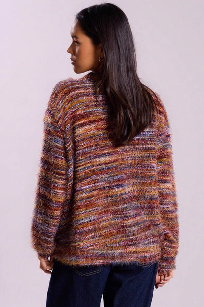 New Retro Fashion Deep V-Neck Maillard Plush Long-Sleeve Knit Cardigan
