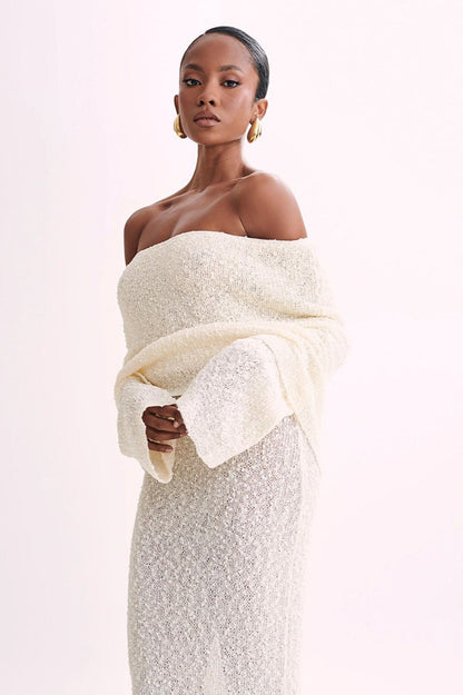 Off Shoulder One Shoulder Knit Sweater Dress