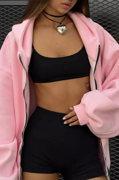 Oversized Street Casual Angel Print Zip-Up Hoodie