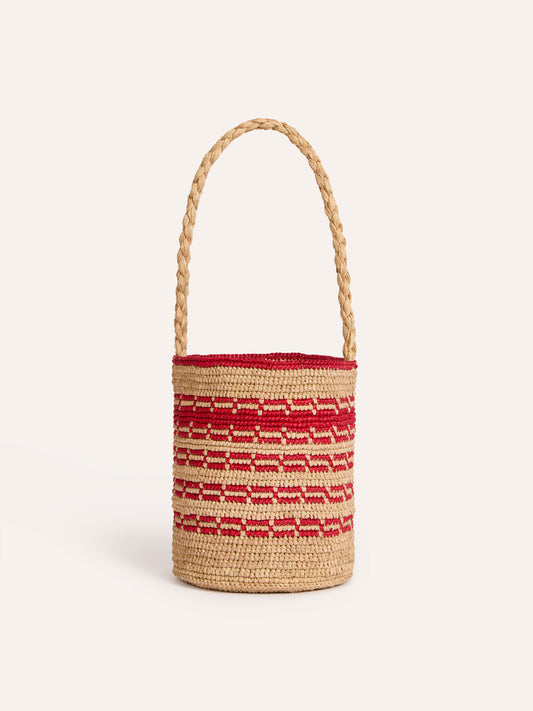 MARTINO raffia bucket basket bag in beige, front view by Rouje