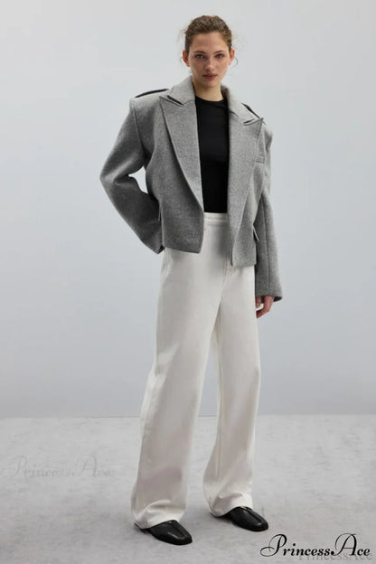 Peak Lapel Blazer Style Wool Loose Coat