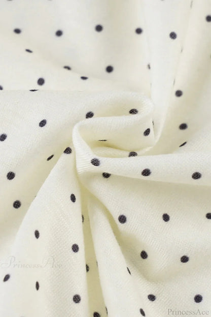 Polka Dot Bow Front Ruffle Fitted Long Sleeve Tee