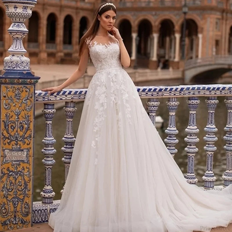 Princess A-Line Sheer Back Wedding Dress weddingdress-250223