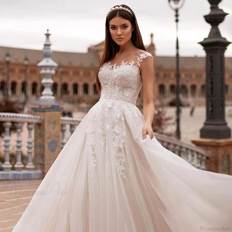 Princess A-Line Sheer Back Wedding Dress weddingdress-250223