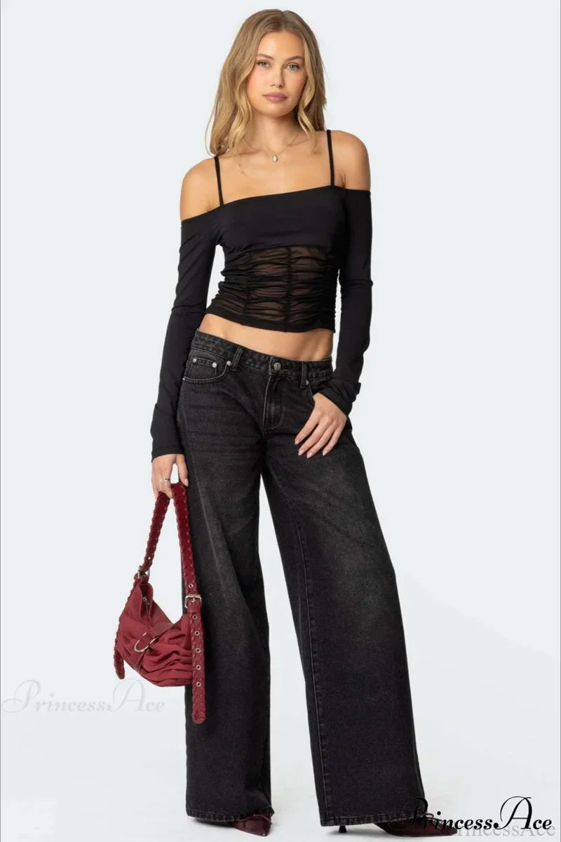 Relaxed Wide-Leg Printed Full-Length Jeans Black / S