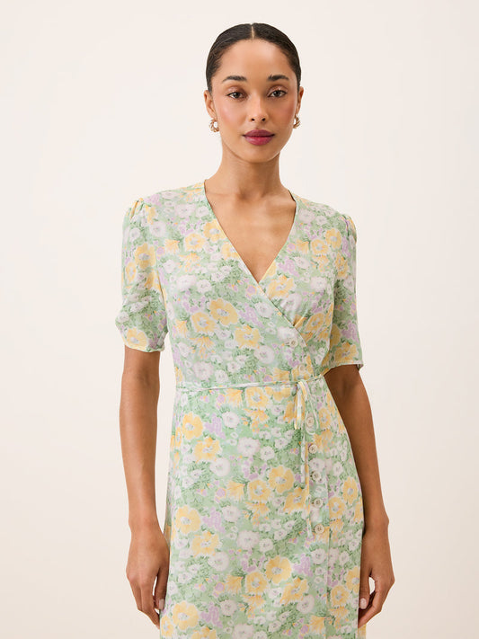 GABINETTE green floral wrap short dress, side view by Rouje