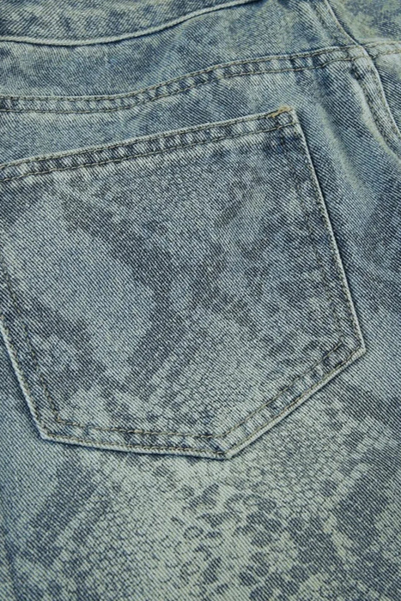 Serpentine Print Low Waist Straight Leg Jeans