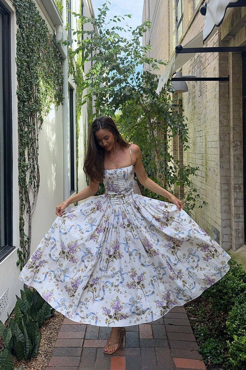 Sexy Cami Fitted Waist Elegant Floral Dress
