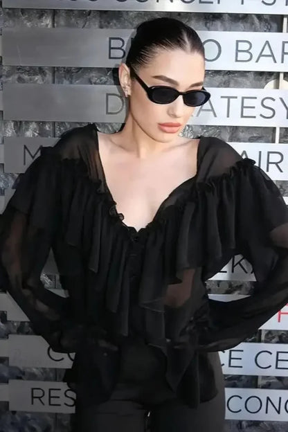 Sexy Solid Color Batwing Off-the-Shoulder Long Sleeve Blouse