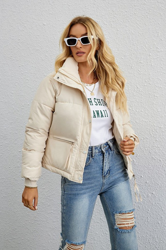 Short Stand Collar Puffer Coat Beige / M coats