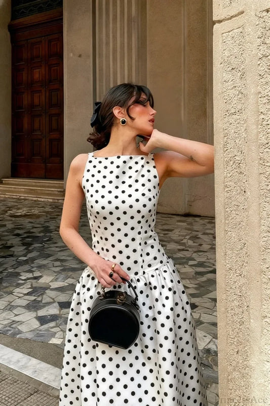 Sleeveless Polka Dot Casual Maxi Dress White / XS
