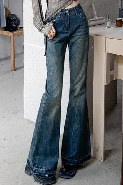 Slim Fit Elastic Bell Bottom Jeans Blue / XS