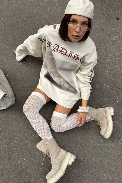 Slouchy Vintage Distressed Print Casual Sweatshirt