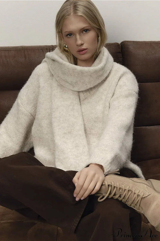 Soft Wool Crew Neck Loose Slouchy Sweater White / M