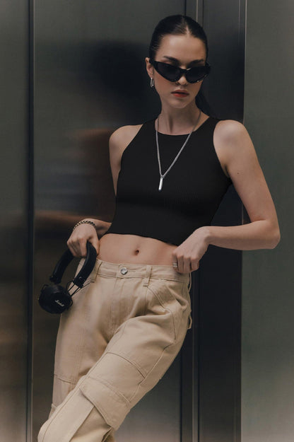 Solid Cropped Knit Top
