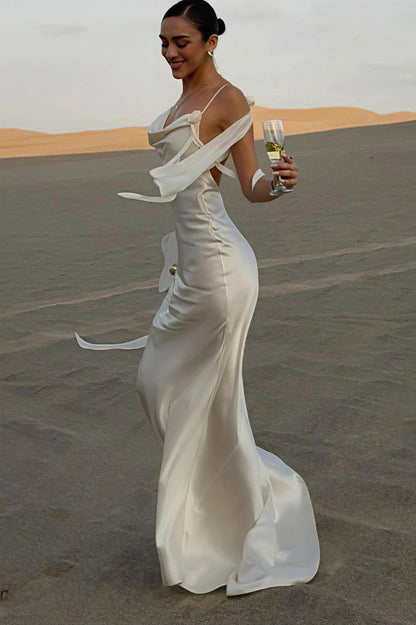 Solid Satin Floral Backless Elegant Maxi Dress