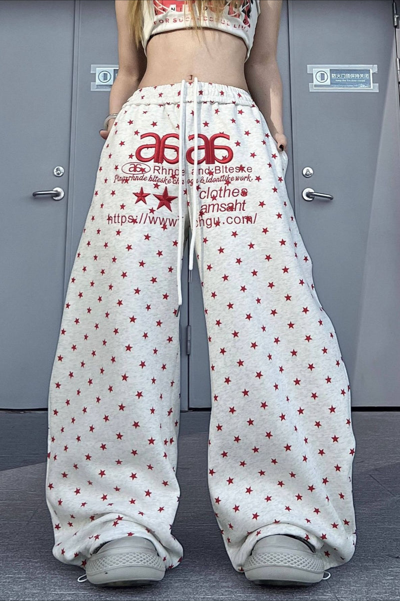 Star Letter Embroidered Cotton Baggy Sweat Pants
