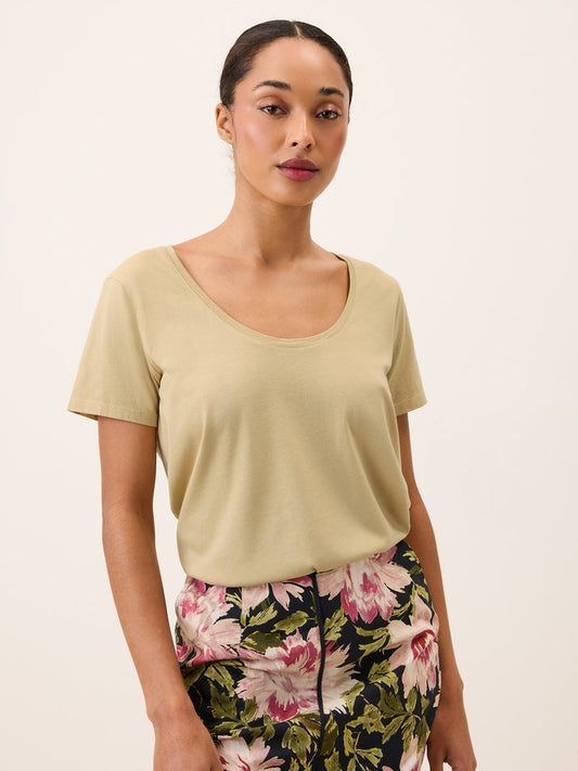 TOM beige loose-fit short-sleeve T-shirt, front view by Rouje