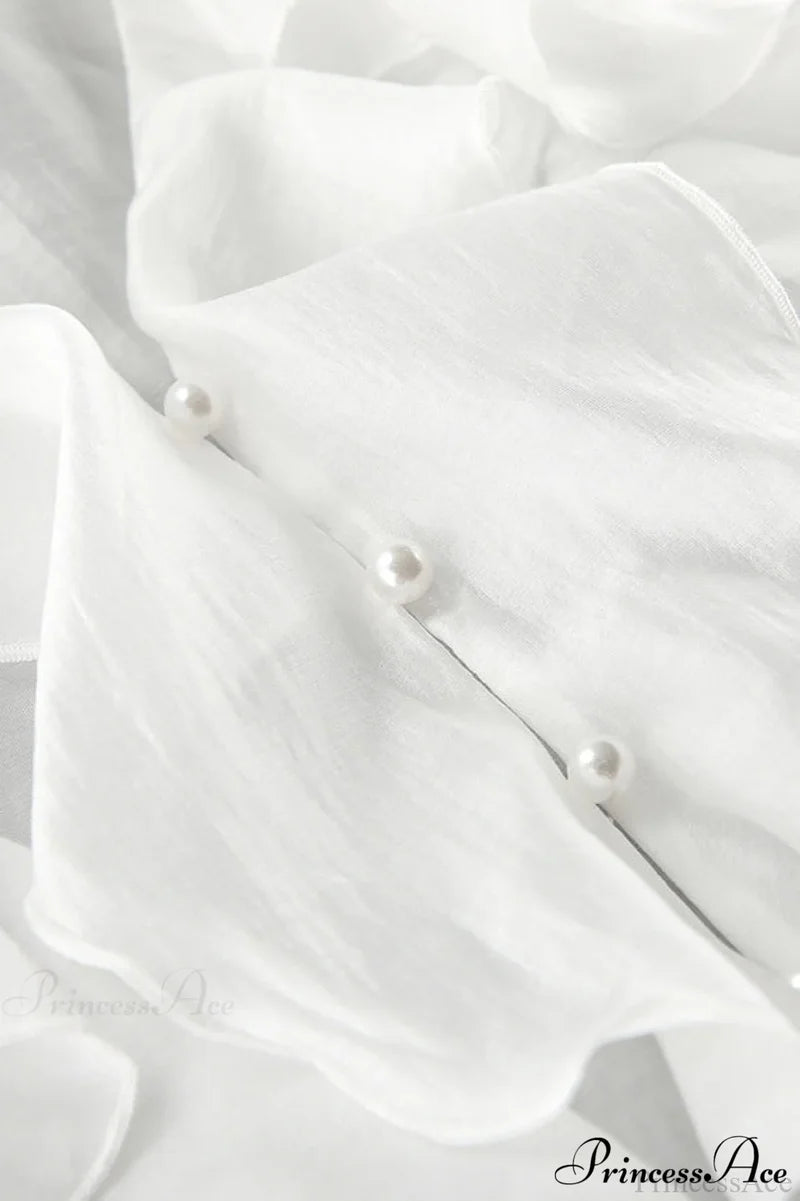 Tencel Ruffled V Neck Flared Sleeve Blouse