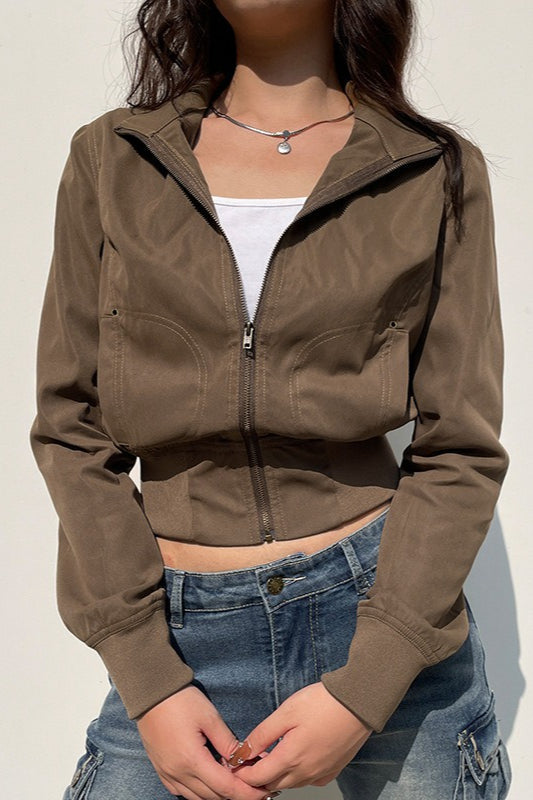Utility Belted Zip Pocket Jacket S / Brown