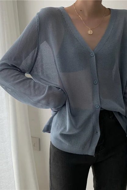 V Neck Lightweight Knit Cardigan