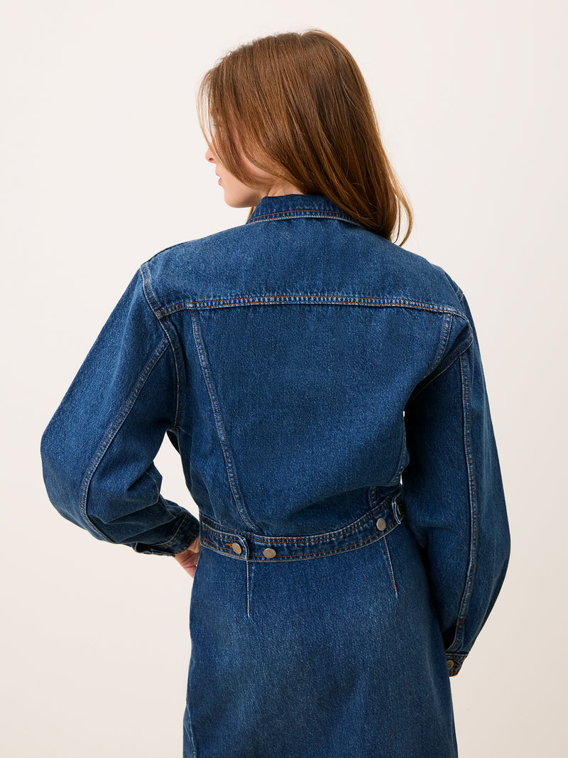 SAMIR indigo denim boxy jacket, back view by Rouje