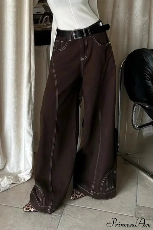 Vintage Brown High Waist Straight Leg Jeans Brown / S