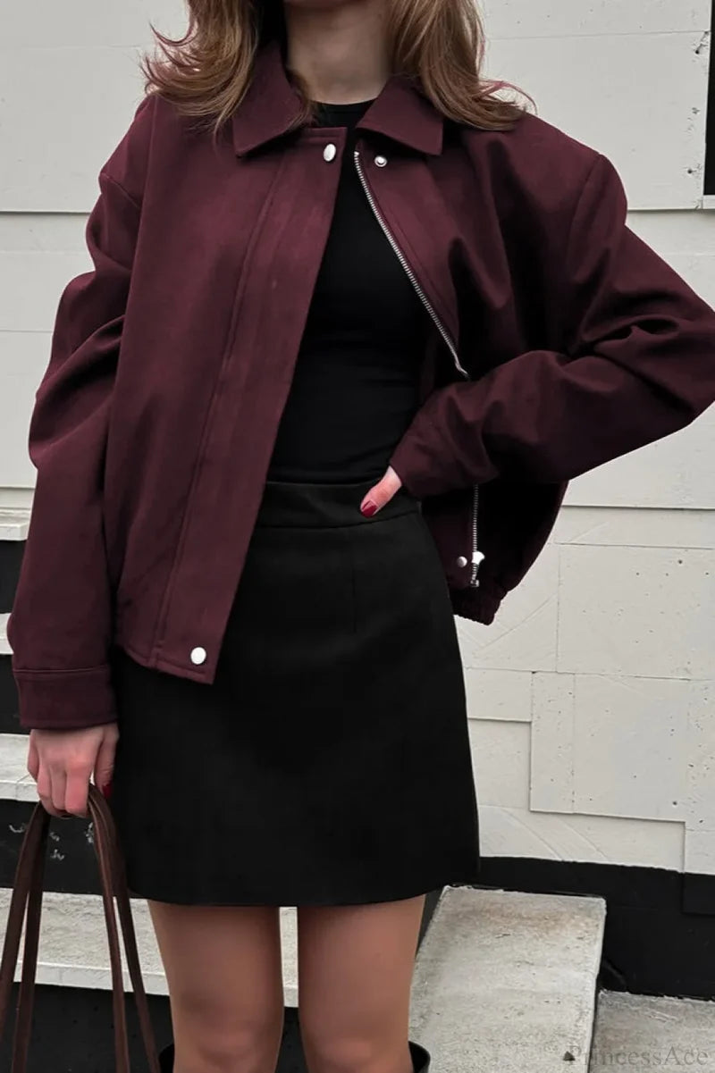 Vintage Burgundy Suede Utility Jacket Burgundy / S