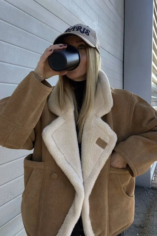 Vintage Sherpa Loose Warm Coat Khaki / S