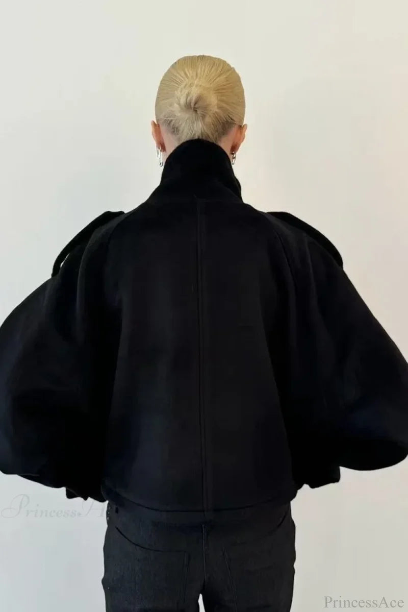 Vintage Stand Collar Buttoned Short Wool Coat