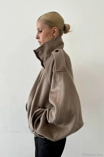 Vintage Stand Collar Buttoned Short Wool Coat