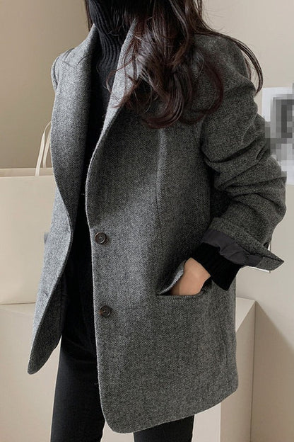 Wool Blend Solid Color Blazer S / Grey