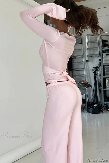 Y2K Sexy V-Neck Fitted Top Casual Pants Two Piece Set