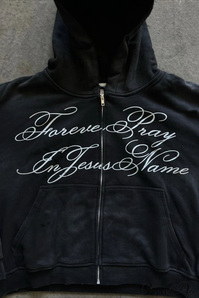 Y2K Street Dark Zip Stylish Hoodie